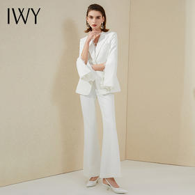 IWY/白色蕾丝边高端西装套装女气质名媛正装修身显瘦总裁阔腿裤职业装213186C1+P3