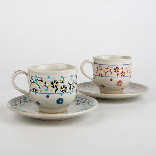 【虚空藏窑】日本原产小花唐草系列手工陶瓷对杯带碟(180ml/杯） 商品图1