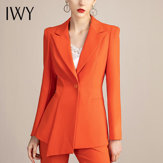 IWY/橘色西装套装女韩版休闲气质工作服时尚修身通勤高端总裁职业装213145C1+P3 商品图4