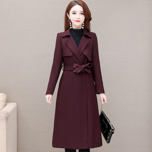 YWE 7762气质优雅纯色风衣纯色收腰外套 商品图1