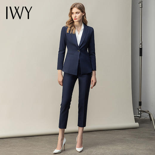 IWY/职业装女套装时尚气质通勤藏青色西服商务ol白领干练面试正装C10351+P10351 商品图2