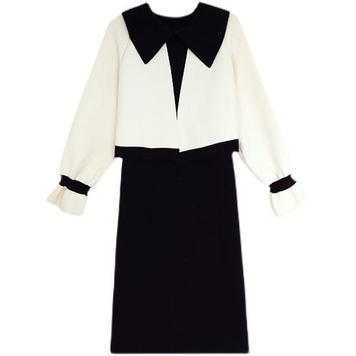 【宽松显瘦 气质有型】孕妇装秋冬季气质小香风娃娃领假两件套针织连衣裙毛衣孕期哺乳期长款辣妈哺乳裙 商品图4