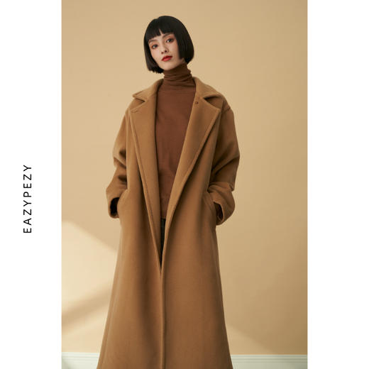 EAZYPEZY 小浴袍方领长款羊绒羊毛大衣 商品图2