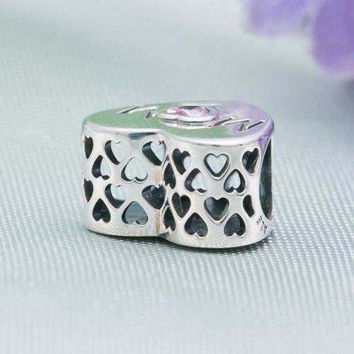 PANDORA/潘多拉 时尚粉色母亲的心镂空纹理串珠 791881PCZ 银色 商品图2