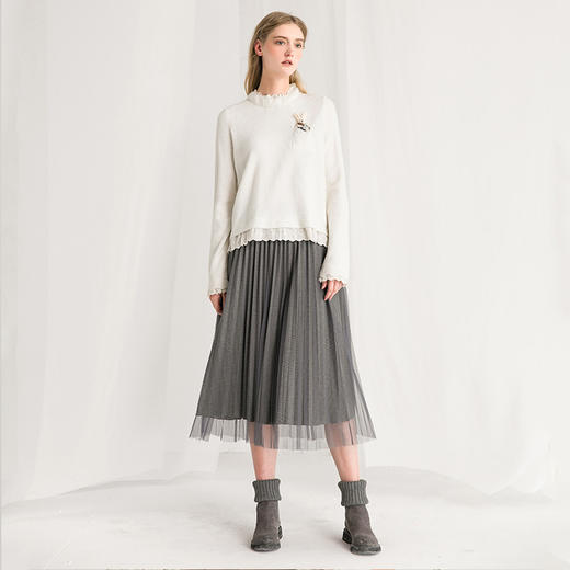 famecoco范可儿时尚百褶裙优雅纱裙半身裙F218HA006 商品图3