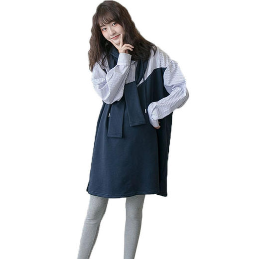 【时尚辣妈穿搭】初秋新款孕妇装时尚休闲拼接孕妇连帽衬衫T恤裙宽松大码孕妇裙潮 商品图4