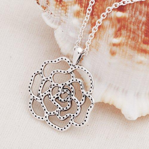 PANDORA/潘多拉  高贵典雅女士925银镂空玫瑰吊坠项链 390368CZ 商品图1