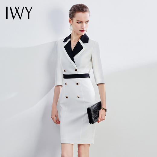 IWY/白色职业套装女气质名媛正装通勤西装七分袖连衣裙白领工作服Q643 商品图1