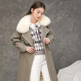 famecoco范可儿羽绒服中长款保暖大毛领系带外套F218AH001