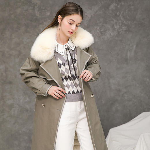 famecoco范可儿羽绒服中长款保暖大毛领系带外套F218AH001 商品图0