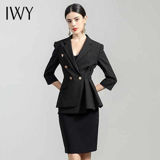 IWY/黑色职业装套装女上班OL气质教师西服商务干练正装工作服套裙C1315+S1207 商品图1