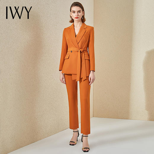 IWY/气质焦糖色绑带西装套装女高端韩版干练总裁套裤商务工作服OL CP9328 商品图2