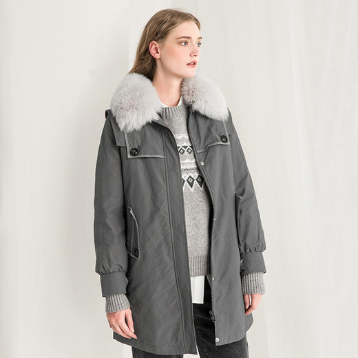 famecoco范可儿羽绒服外套保暖大毛领外套系带收腰F218AD003 商品图1