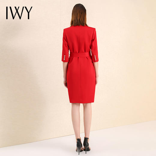 IWY/时尚休闲职业套裙设计感小众套裙中长款七分袖红色西装连衣裙213175Q1 商品图3