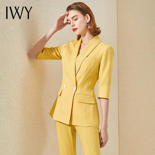 IWY/高端职业装女套装气质修身通勤黄色七分袖西装工作服时尚商务正装CP9175 商品图4