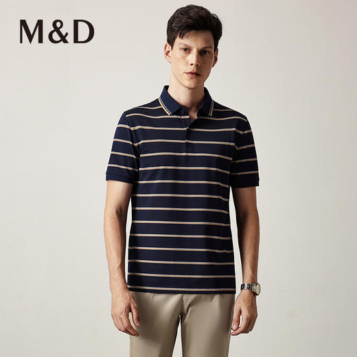 M＆D/名盾POLO衫男秋季新款条纹撞色桑蚕丝真丝男装翻领T恤 商品图1