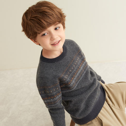 【童装提花羊绒衫】羊绒世家童装男宝100%山羊绒衫圆领套头保暖毛衣 商品图4