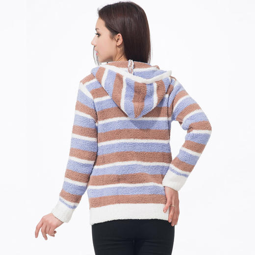 爱帝女士棉絮绒间条拉链衫 商品图1