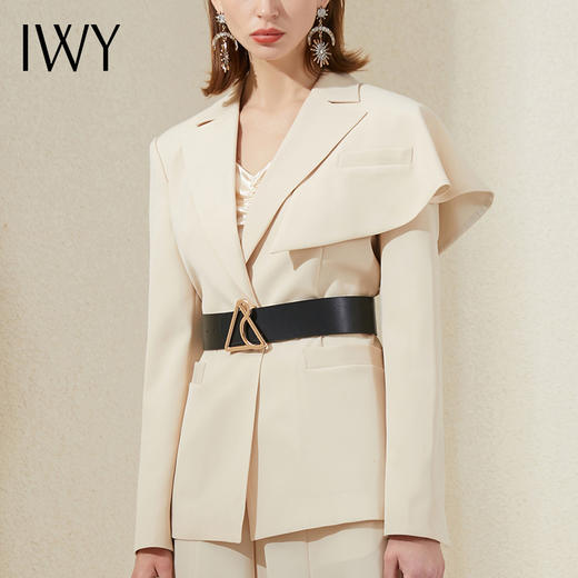 IWY/高端杏色阔腿裤西装套装女时尚设计感职业装修身显瘦通勤总裁正装	213185C1+P2 商品图4