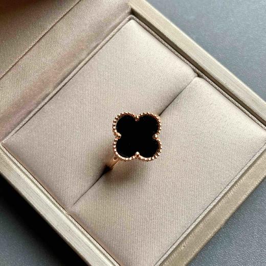 高冰种厚庄墨翠四叶草戒指18k玫瑰金镶嵌 商品图1