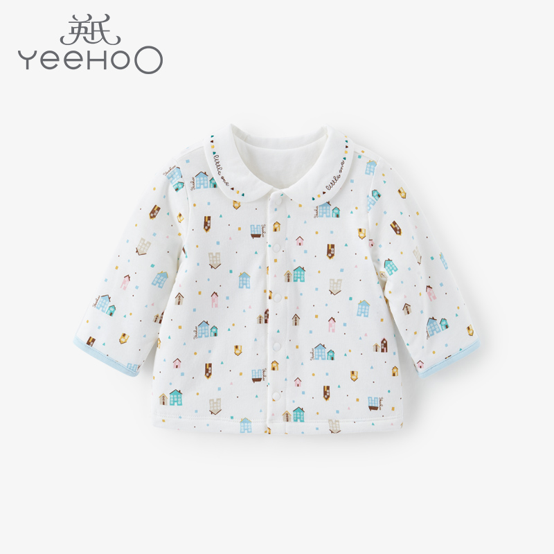 英氏秋冬新品婴儿夹棉保暖对襟上衣外套满印家居服YZJEJ31001A