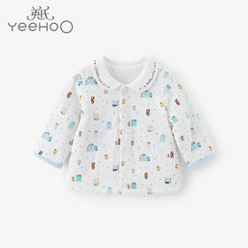 英氏秋冬新品婴儿夹棉保暖对襟上衣外套满印家居服YZJEJ31001A