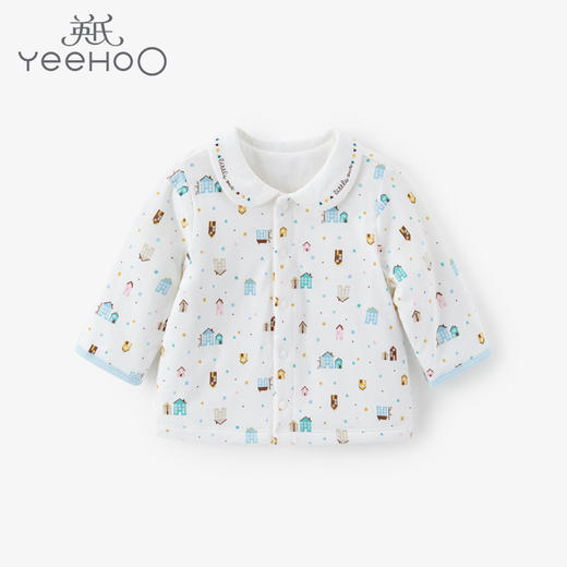 英氏秋冬新品婴儿夹棉保暖对襟上衣外套满印家居服YZJEJ31001A 商品图0