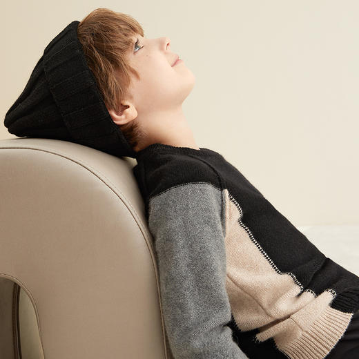 【童装拼接撞色羊绒衫】羊绒世家童装男宝100%山羊绒内搭加厚保暖毛衣 商品图4