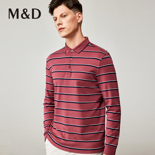 MD名盾春夏新款长袖t恤男士棉质翻领中青年条纹高端polo衫 商品图0