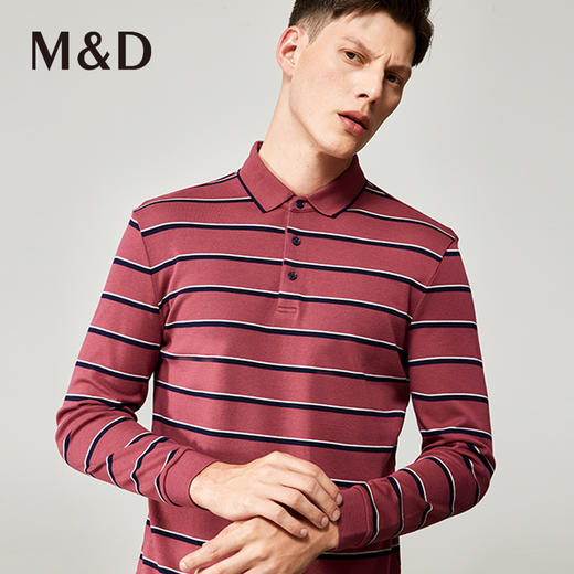 MD名盾春夏新款长袖t恤男士棉质翻领中青年条纹高端polo衫 商品图1