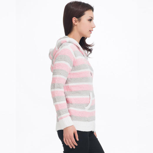 爱帝女士棉絮绒间条拉链衫 商品图8