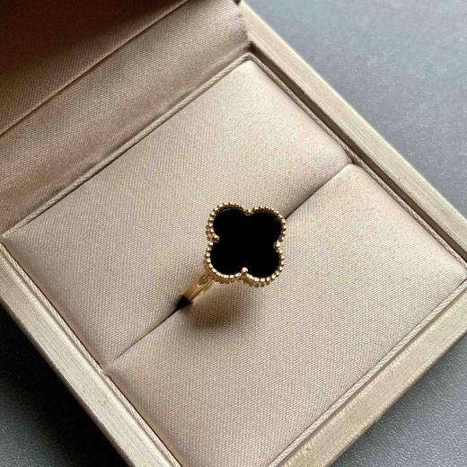 高冰种厚庄墨翠四叶草戒指18k黄金镶嵌 商品图1