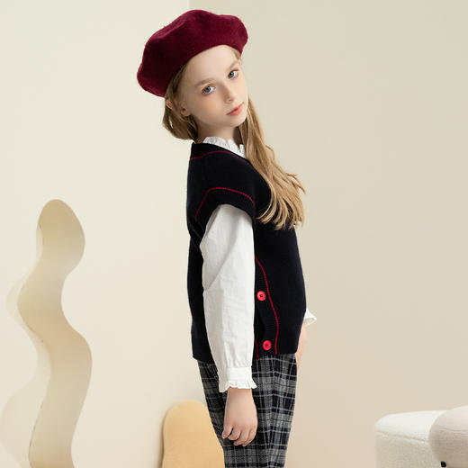 【童装无袖针织马甲】羊绒世家秋冬新品童装100%羊绒背心时尚撞色百搭马甲 商品图7