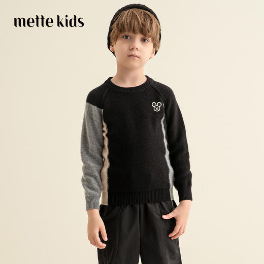 【童装拼接撞色羊绒衫】羊绒世家童装男宝100%山羊绒内搭加厚保暖毛衣 商品图0