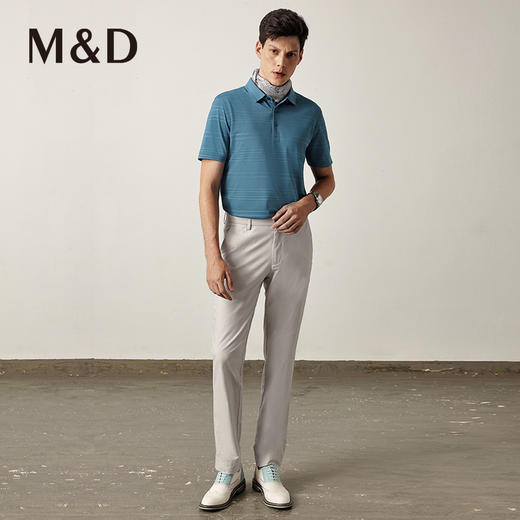 M＆D/名盾POLO衫男秋季新款条纹提花桑蚕丝真丝男装翻领T恤 商品图2