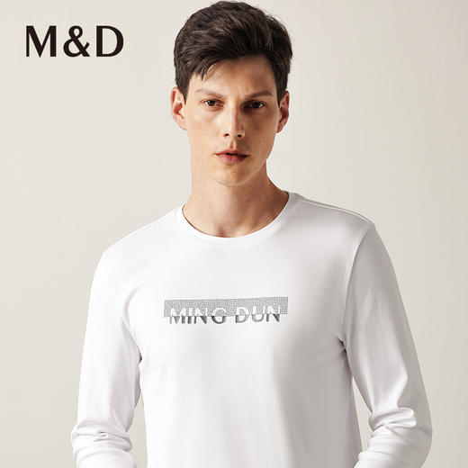 MD名盾长袖T恤衫纯棉男士春季新款纯色立体烫金针织圆领 商品图2