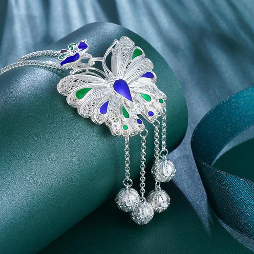 子佩集S990银【蝴蝶缀】吊坠【KLCSHD】（不含链）花丝珐琅彩2110 商品图3