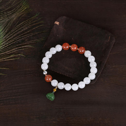 和田玉白玉手串手链搭天然碧玉莲蓬925银国风汉服礼物醍醐原创设计 商品图0