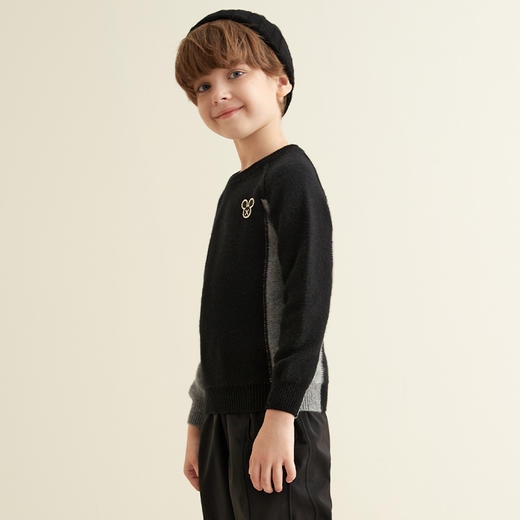 【童装拼接撞色羊绒衫】羊绒世家童装男宝100%山羊绒内搭加厚保暖毛衣 商品图5