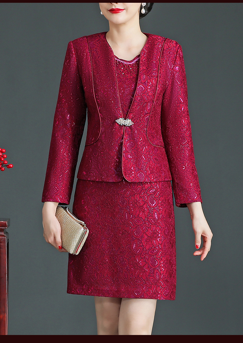 妈妈婚礼服套装两件套高端秋装小个子喜婆婆婚宴装岳母蕾丝连衣裙 kds