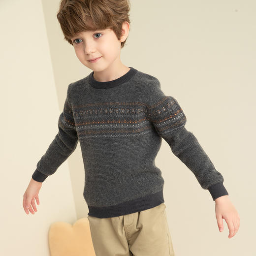 【童装提花羊绒衫】羊绒世家童装男宝100%山羊绒衫圆领套头保暖毛衣 商品图3