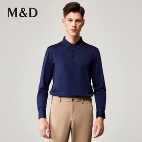 M＆D/名盾秋季新款长袖t恤男士棉质翻领中青年纯色高端polo衫