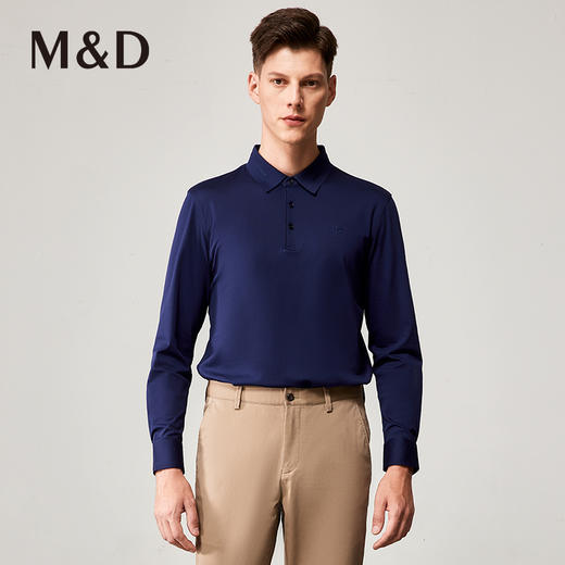 M＆D/名盾秋季新款长袖t恤男士棉质翻领中青年纯色高端polo衫 商品图0