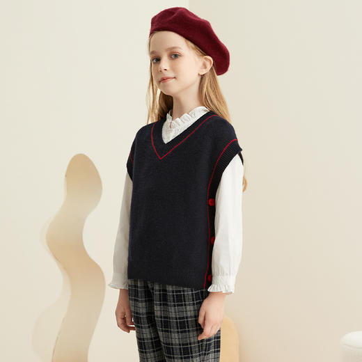 【童装无袖针织马甲】羊绒世家秋冬新品童装100%羊绒背心时尚撞色百搭马甲 商品图5