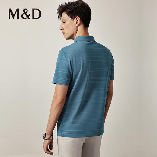M＆D/名盾POLO衫男秋季新款条纹提花桑蚕丝真丝男装翻领T恤 商品图3