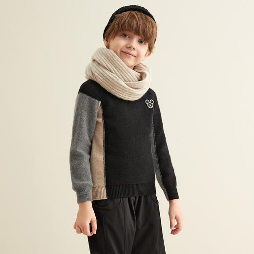 【童装拼接撞色羊绒衫】羊绒世家童装男宝100%山羊绒内搭加厚保暖毛衣 商品图6