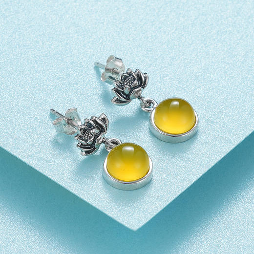 子佩集S925银【灵玉莲下】黄玉髓耳钉【FLEC106】2110 商品图2