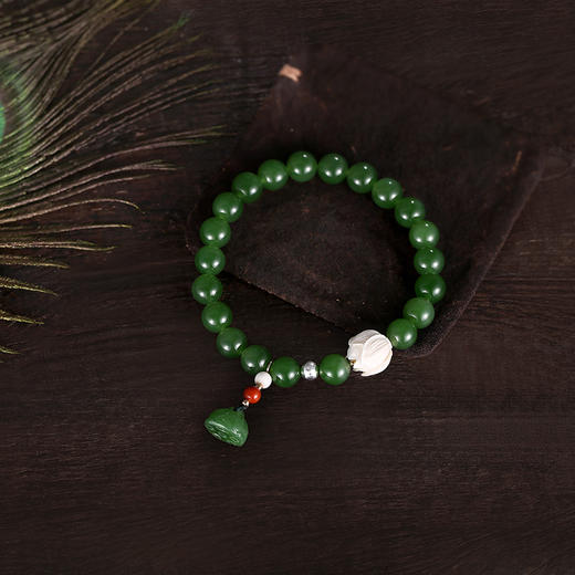 天然碧玉猛犸牙莲花8mm手串手镯高贵典雅轻奢礼物汉服搭配国风醍醐原创 商品图3