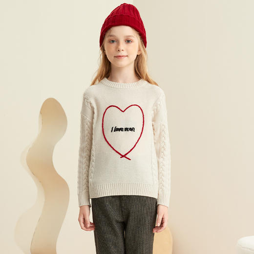 【爱心绞花童装羊绒套衫】羊绒世家童装100%山羊绒内搭加厚保暖针织毛衣 商品图2
