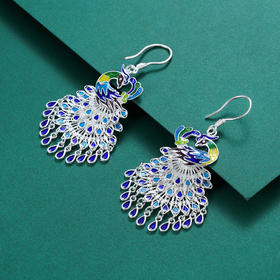 子佩集S990银【鸾凤友】孔雀耳环【CEH000001】花丝珐琅彩2110